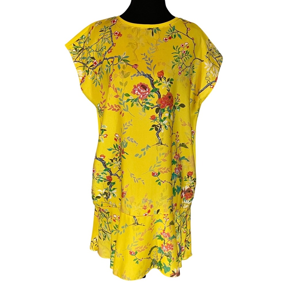 Zara Basic Yellow Floral‎ Drop Waist Flounce Hem Shift Dress Womens Medium